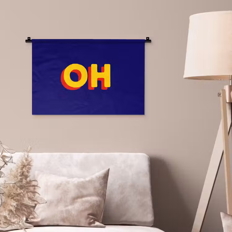 Blauw - Geel - OH - Schaduw Wandkleed katoen klein -sfeer4