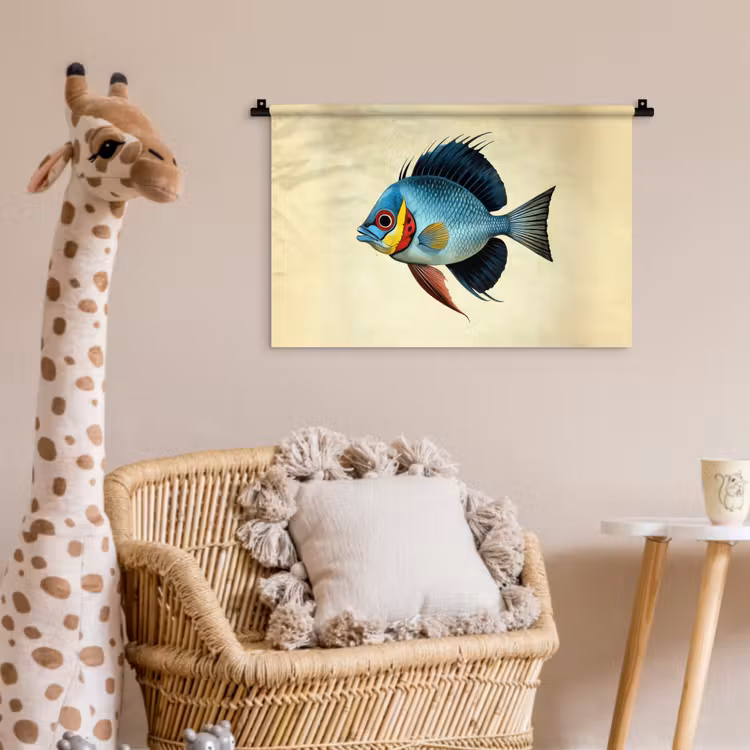 Blauw - Kieuwen - Vis - Illustratie Wandkleed katoen klein -wsfeer5_kind