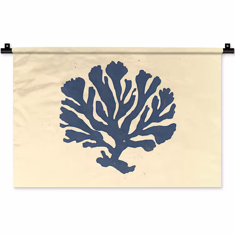Blauw koraal - Vertakkingen - Beige Wandkleed katoen klein -zz3d