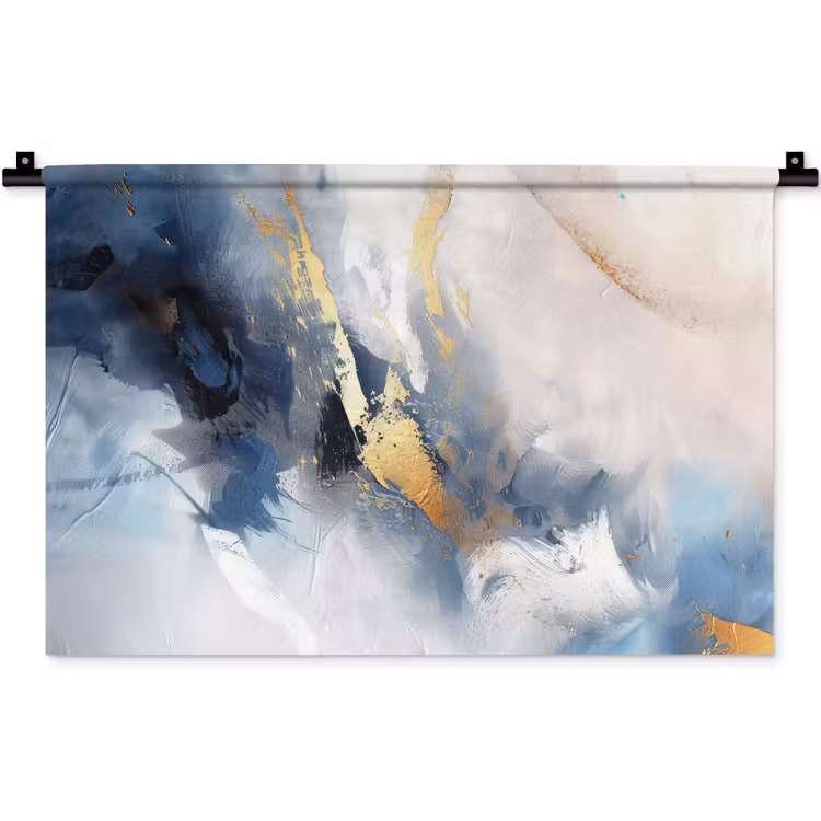 Blauw - Modern - Marmer - Abstract - Goud Wandkleed katoen klein -zz3d