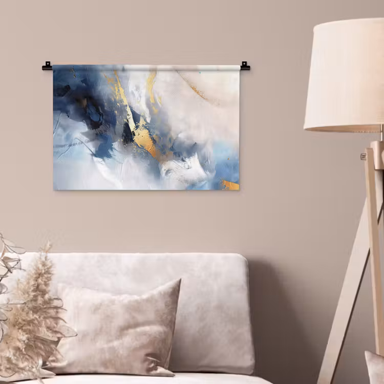 Blauw - Modern - Marmer - Abstract - Goud Wandkleed katoen klein -sfeer4