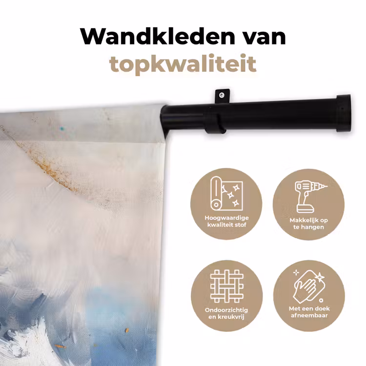 Blauw - Modern - Marmer - Abstract - Goud Wandkleed katoen klein -sfeer2