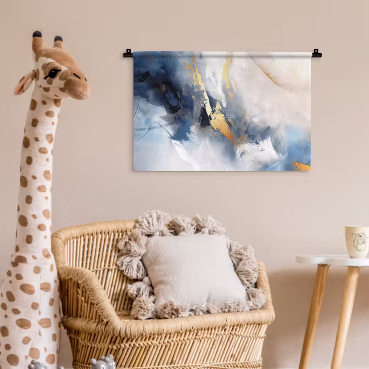 Blauw - Modern - Marmer - Abstract - Goud Wandkleed katoen klein -wsfeer5_kind