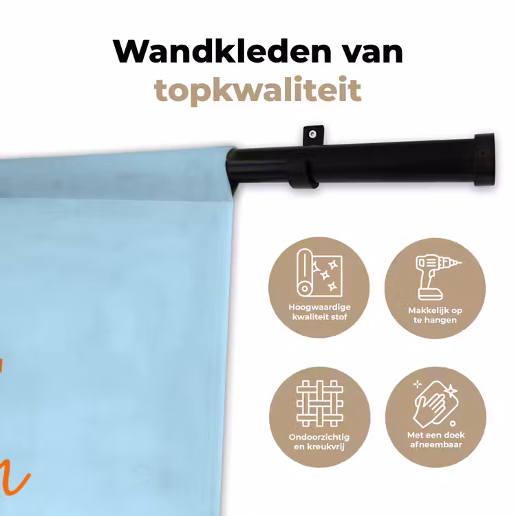 Blauw - Oranje - Tekst Wandkleed katoen klein -sfeer2