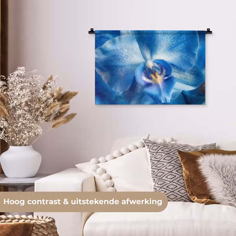 Blauw - Orchidee - Elegeant Wandkleed katoen klein -sfeer1