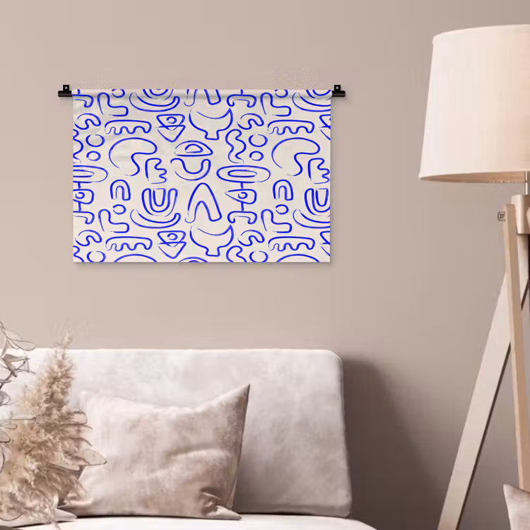 Blauw - Patroon - Abstract - Beige Wandkleed katoen klein 269 -sfeer4