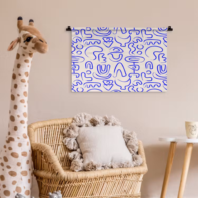 Blauw - Patroon - Abstract - Beige Wandkleed katoen klein 269 -wsfeer5_kind