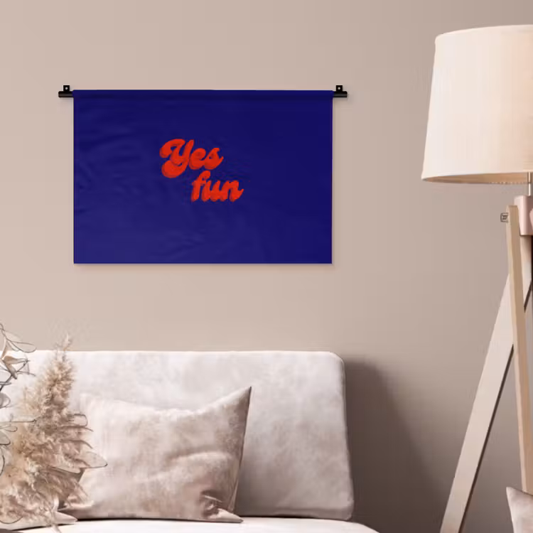 Blauw - Rood - Yes fun - 3D Wandkleed katoen klein -sfeer4