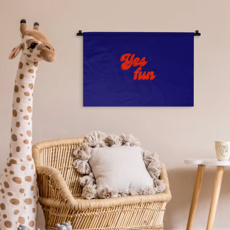 Blauw - Rood - Yes fun - 3D Wandkleed katoen klein -wsfeer5_kind