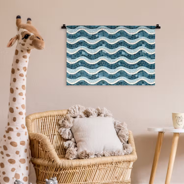 Blauw - Wit - Mozaïek - Golvend Wandkleed katoen klein 269 -wsfeer5_kind