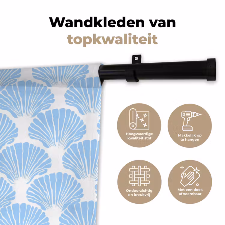 Blauw - Wit - Schelpen - Grafisch - Structuur Wandkleed katoen klein 269 -sfeer2