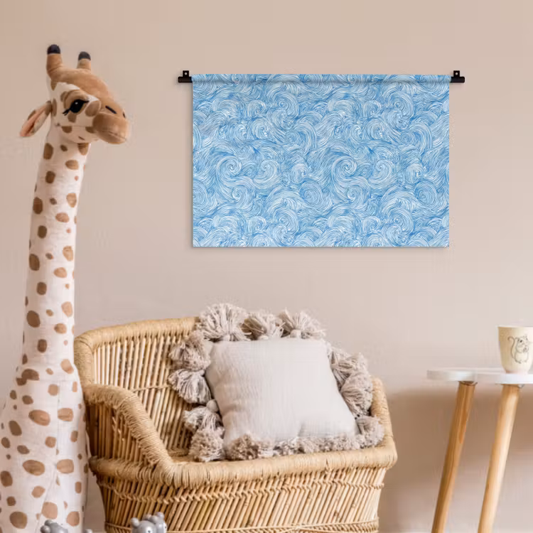 Blauw - Wit - Spiraal - Golven - Lijnen Wandkleed katoen klein 269 -wsfeer5_kind
