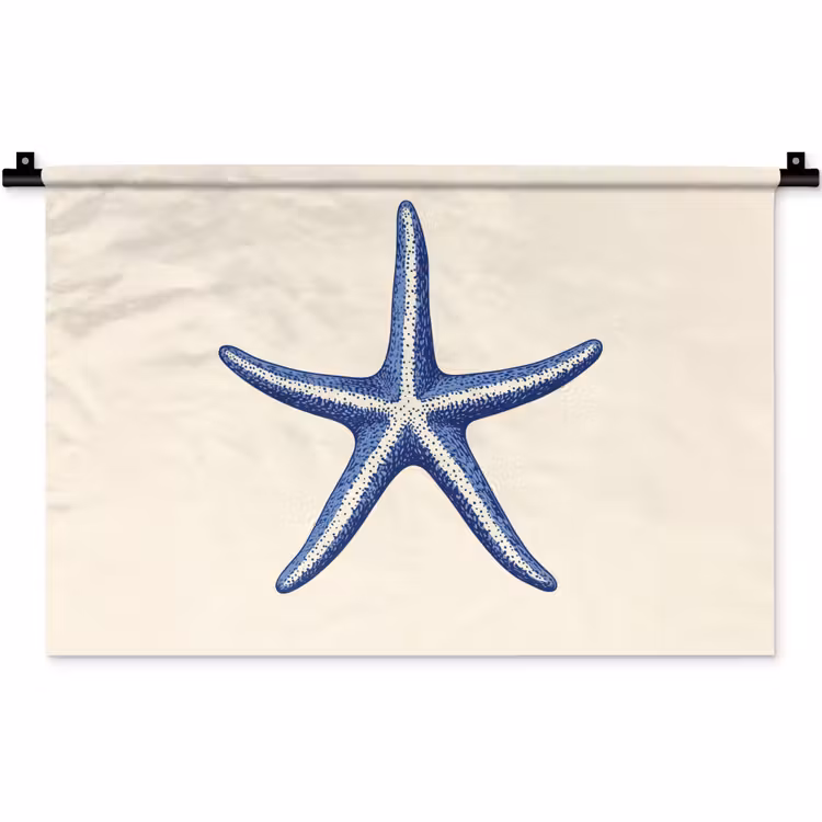 Blauwe zeester - Minimalistisch - Beige Wandkleed katoen klein -zz3d