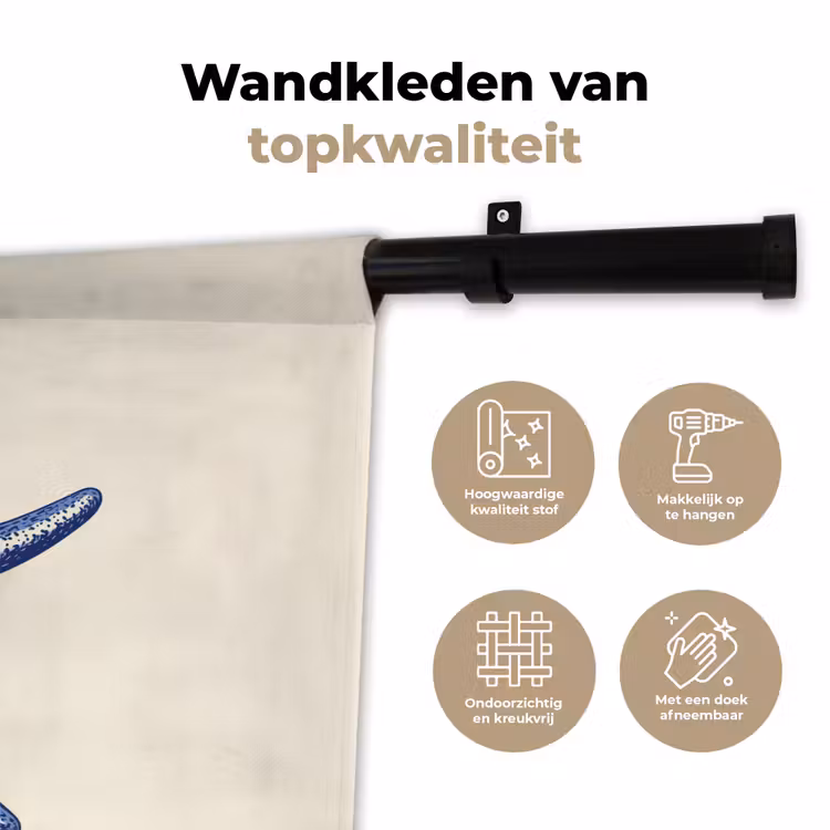 Blauwe zeester - Minimalistisch - Beige Wandkleed katoen klein -sfeer2
