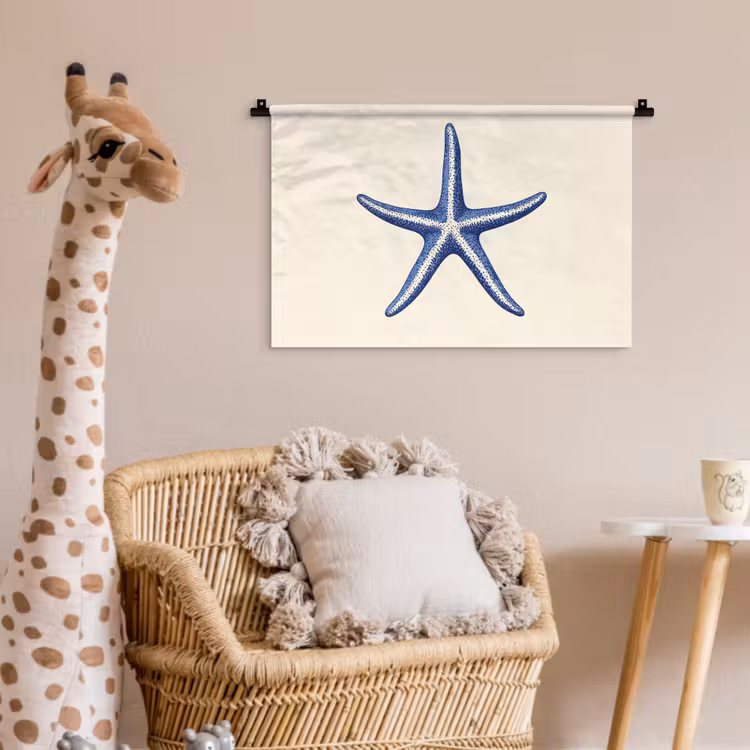 Blauwe zeester - Minimalistisch - Beige Wandkleed katoen klein -wsfeer5_kind