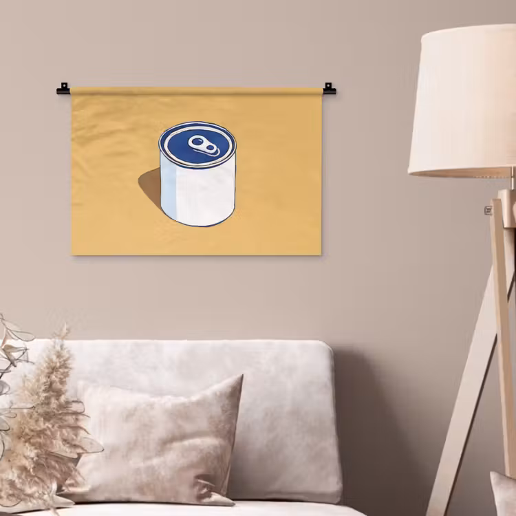 Blikje - Minimalistisch - Blauw - Illustratie Wandkleed katoen klein -sfeer4