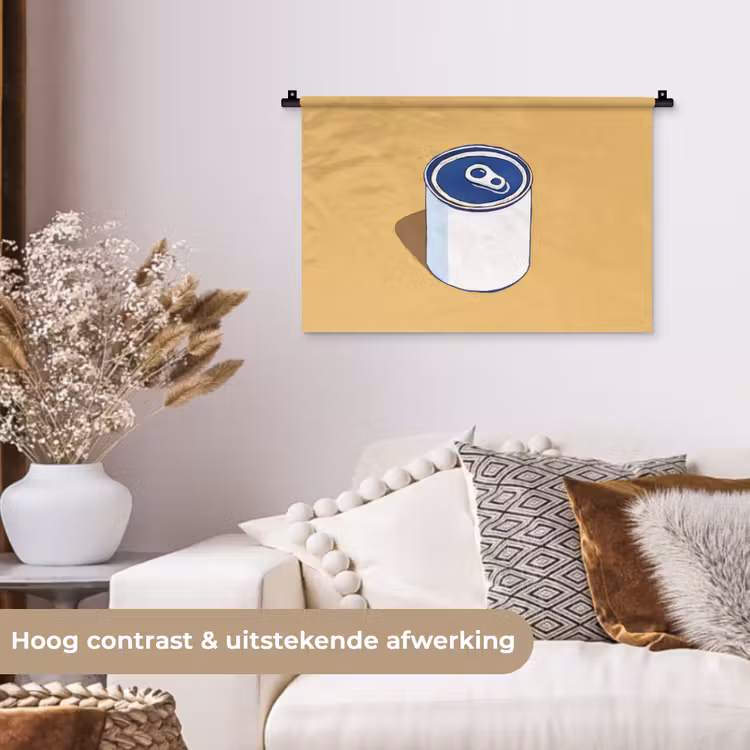 Blikje - Minimalistisch - Blauw - Illustratie Wandkleed katoen klein -sfeer1