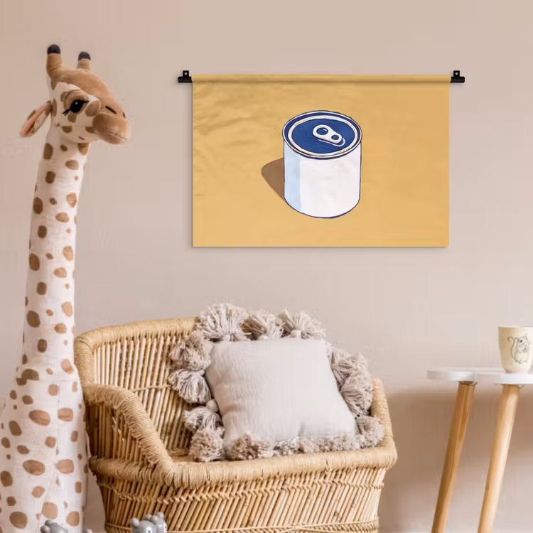 Blikje - Minimalistisch - Blauw - Illustratie Wandkleed katoen klein -wsfeer5_kind