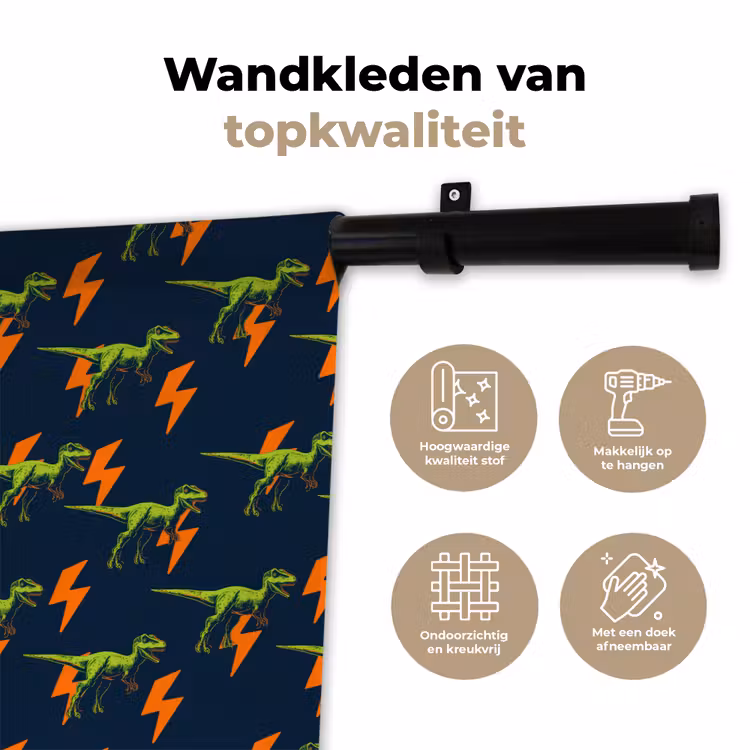 Bliksemschichten - Oranje - Dinosaurussen Wandkleed katoen klein -sfeer2