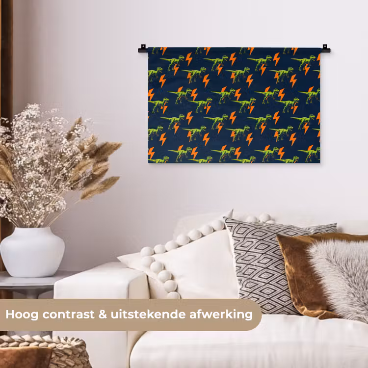 Bliksemschichten - Oranje - Dinosaurussen Wandkleed katoen klein -sfeer1