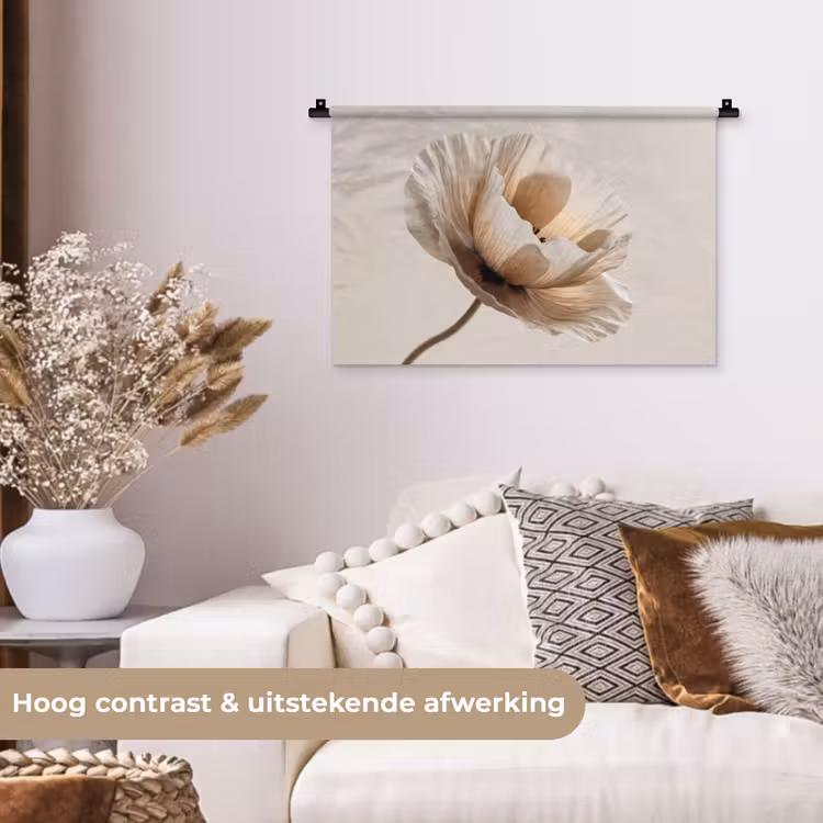 Bloem - Beige - Crème Wandkleed katoen klein -sfeer1