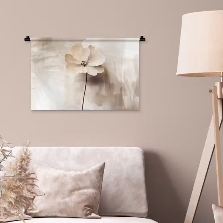 Bloem - Beige - Verf - Schaduw Wandkleed katoen klein -sfeer4