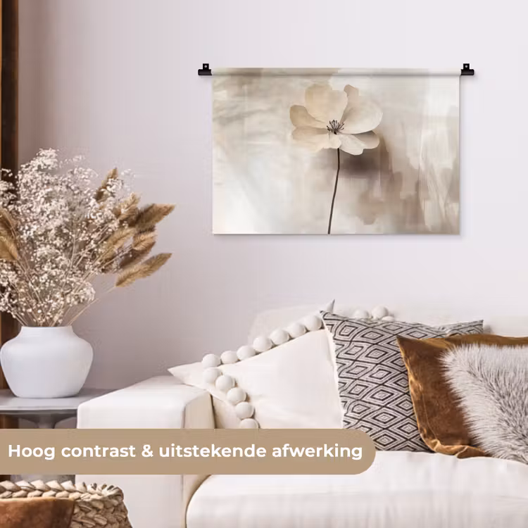 Bloem - Beige - Verf - Schaduw Wandkleed katoen klein -sfeer1