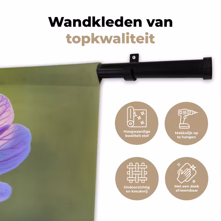 Bloem - Close up - Paars Wandkleed katoen klein -sfeer2