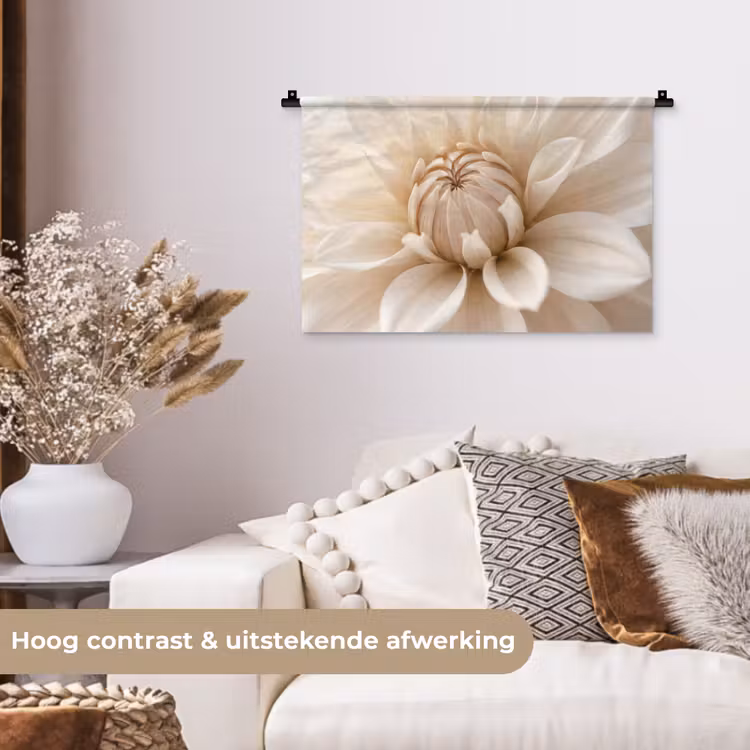 Bloem - Dahlia - Wit Wandkleed katoen klein -sfeer1