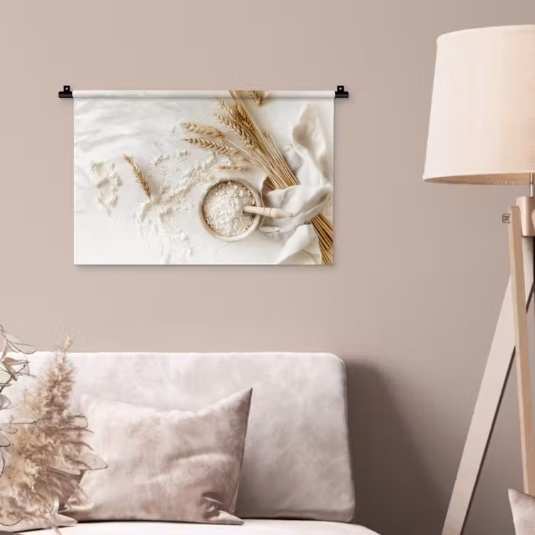Bloem - Hout - Tarwe Wandkleed katoen klein -sfeer4