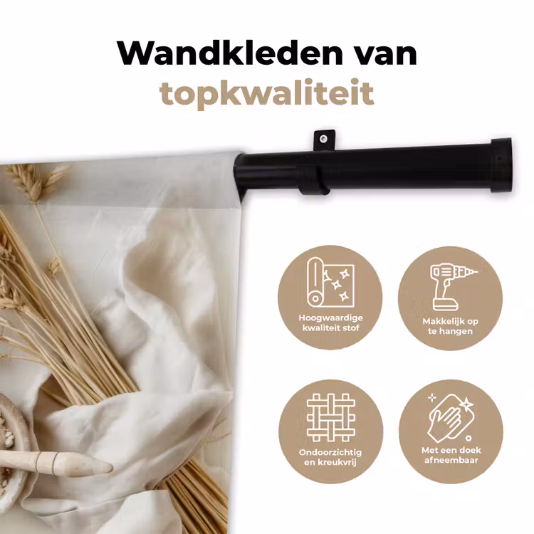 Bloem - Hout - Tarwe Wandkleed katoen klein -sfeer2