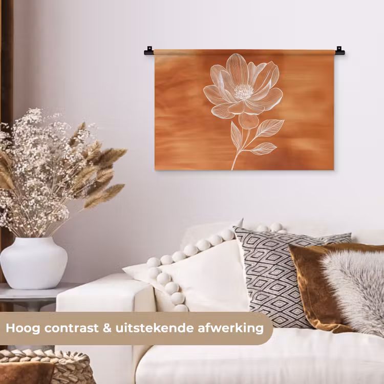 Bloem - Minimalistisch - Wit Wandkleed katoen klein -sfeer1