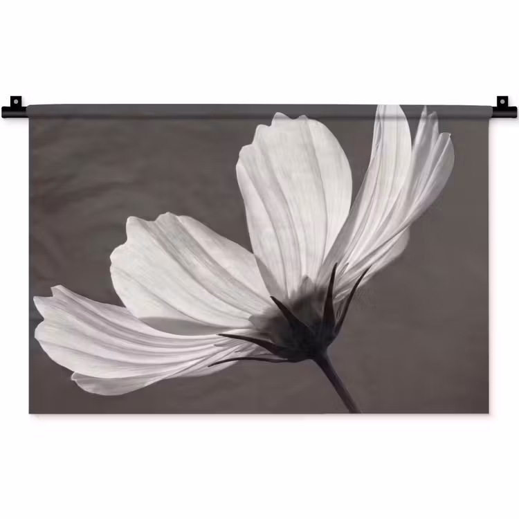Bloem - Minimalistisch - Zwart - Wit Wandkleed katoen klein -zz3d
