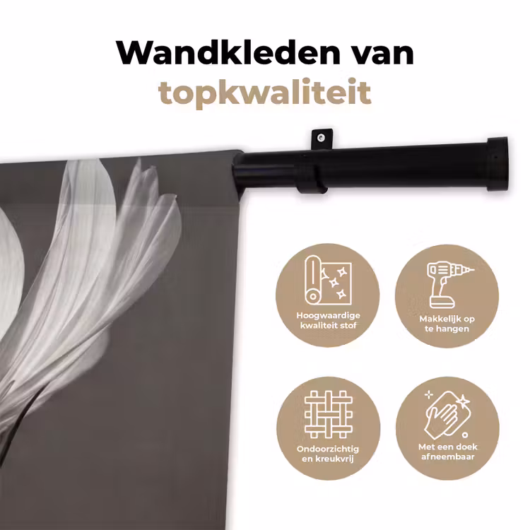 Bloem - Minimalistisch - Zwart - Wit Wandkleed katoen klein -sfeer2