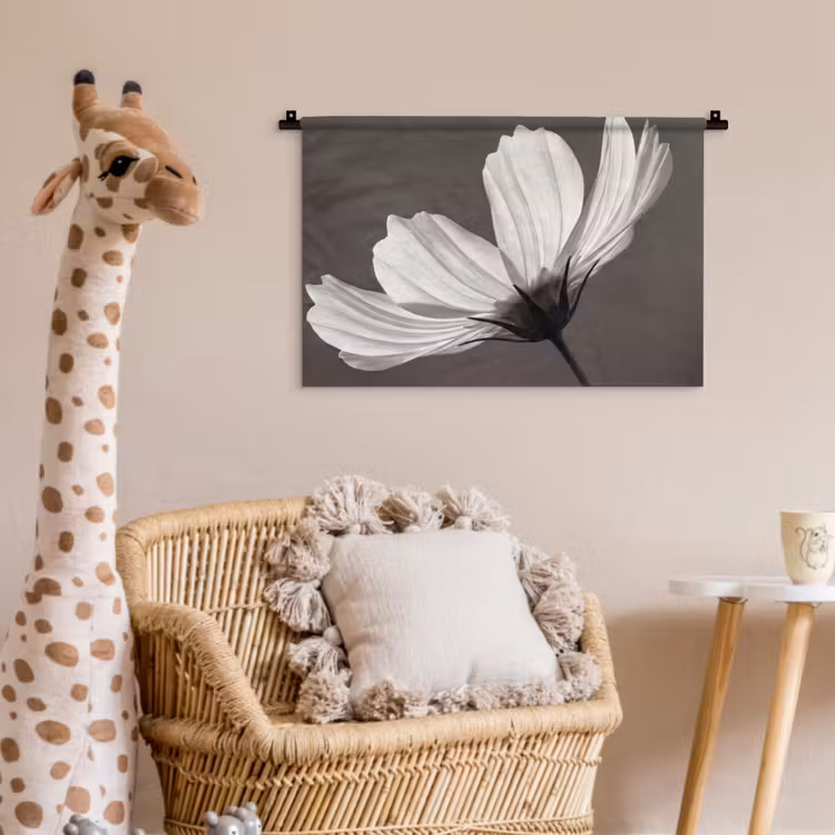 Bloem - Minimalistisch - Zwart - Wit Wandkleed katoen klein -wsfeer5_kind