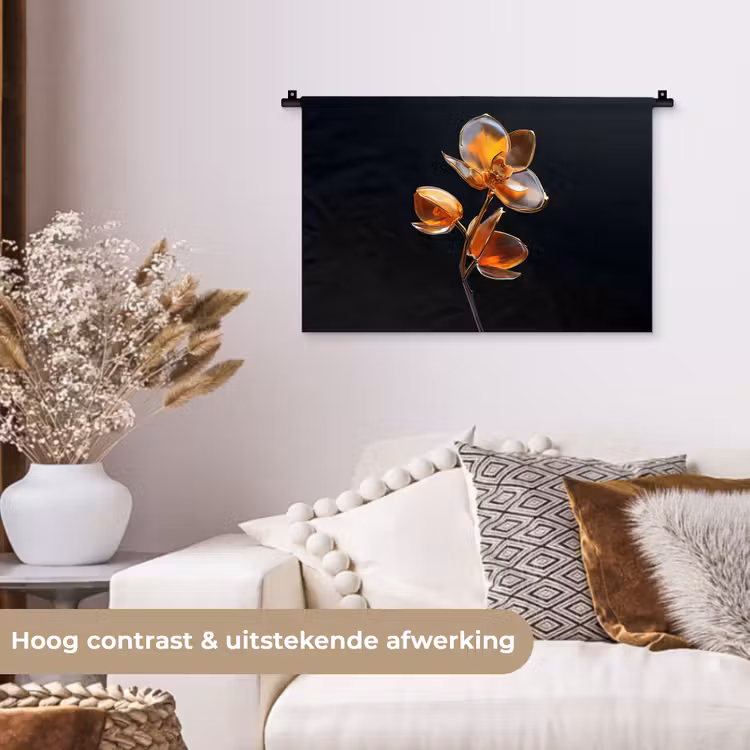 Bloem - Orchidee - Oranje Wandkleed katoen klein -sfeer1
