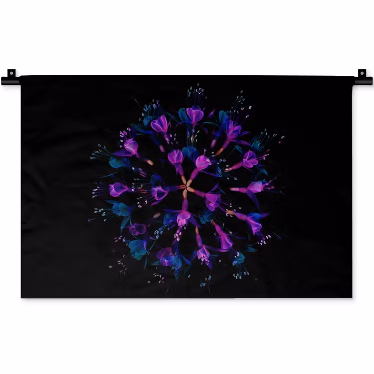 Bloem - Paars - Blauw - Macro - Zwart Wandkleed katoen klein -zz3d