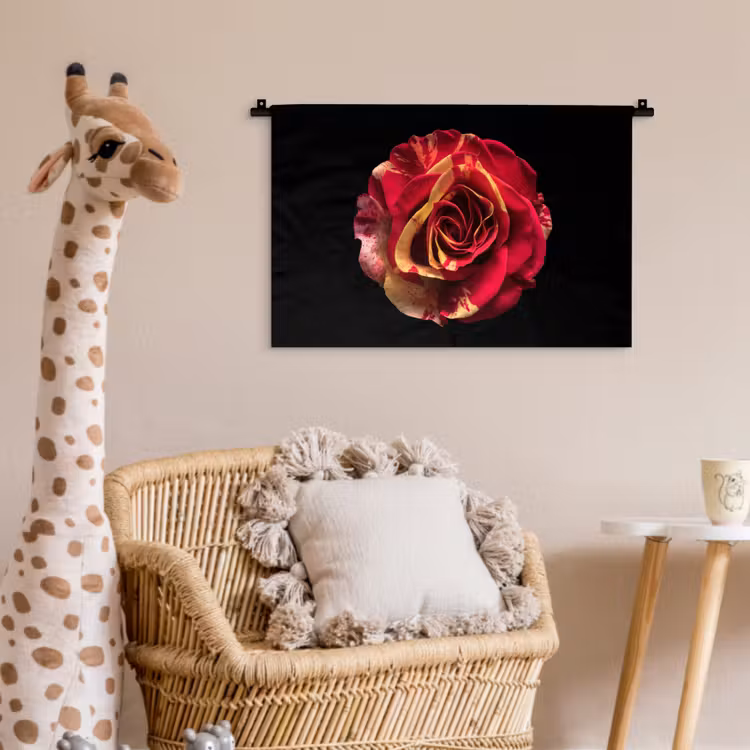 Bloem - Roos - Rood - Zwart Wandkleed katoen klein -wsfeer5_kind