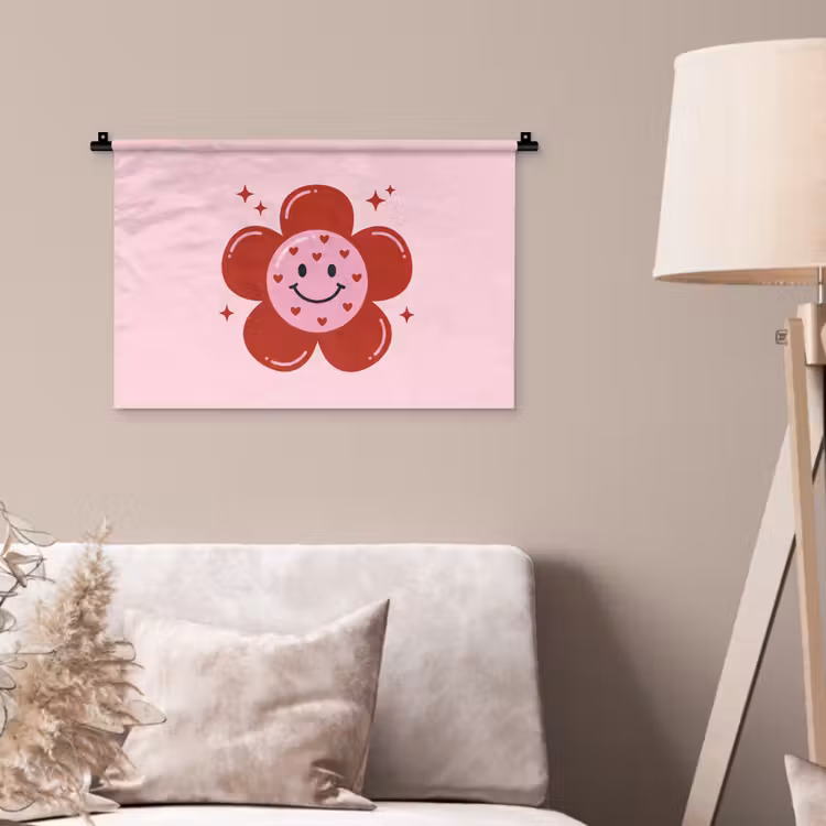 Bloem - Roze - Hartjes Wandkleed katoen klein -sfeer4