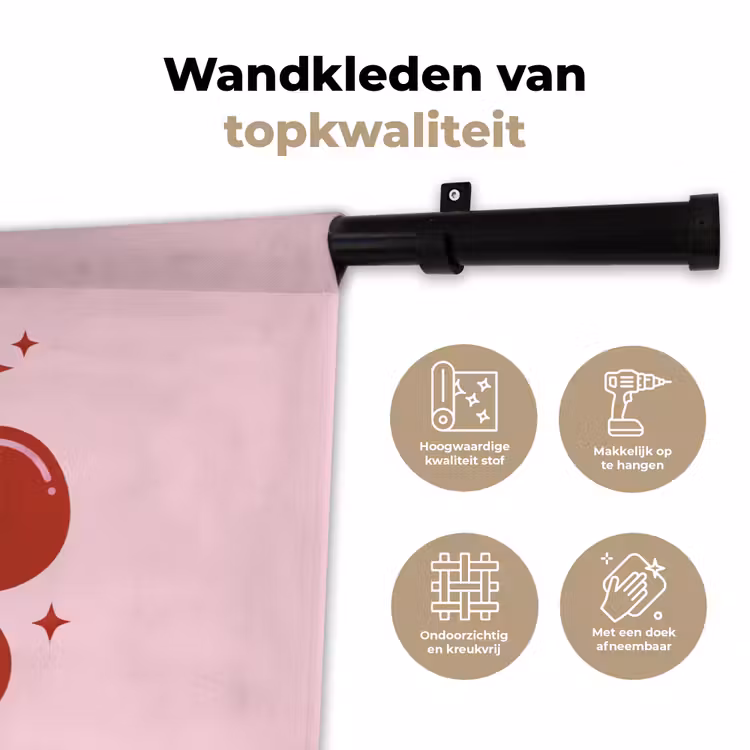 Bloem - Roze - Hartjes Wandkleed katoen klein -sfeer2