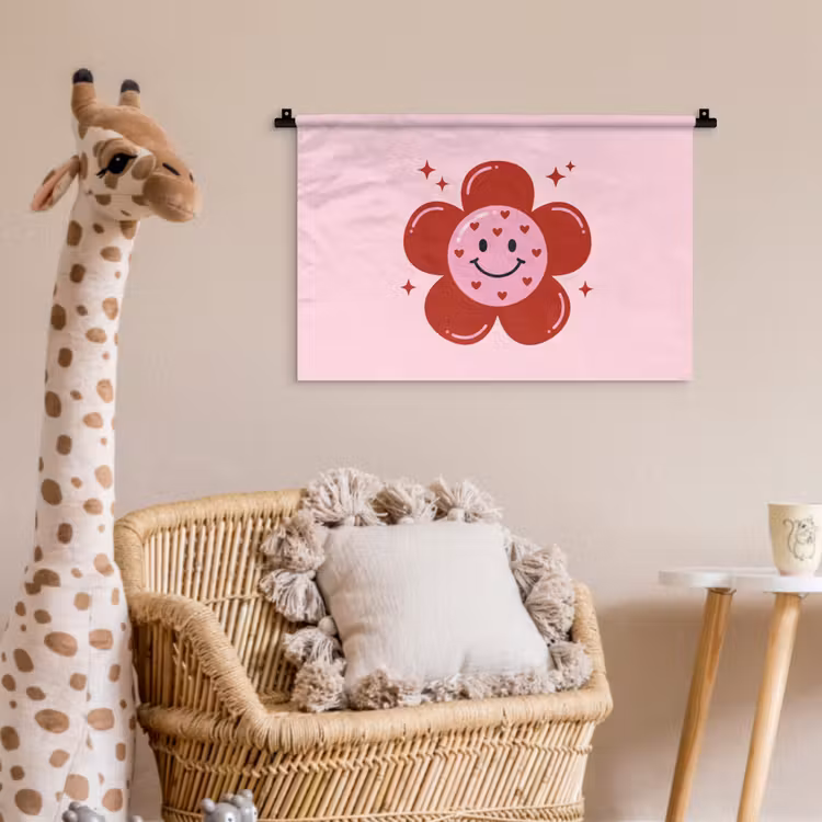 Bloem - Roze - Hartjes Wandkleed katoen klein -wsfeer5_kind