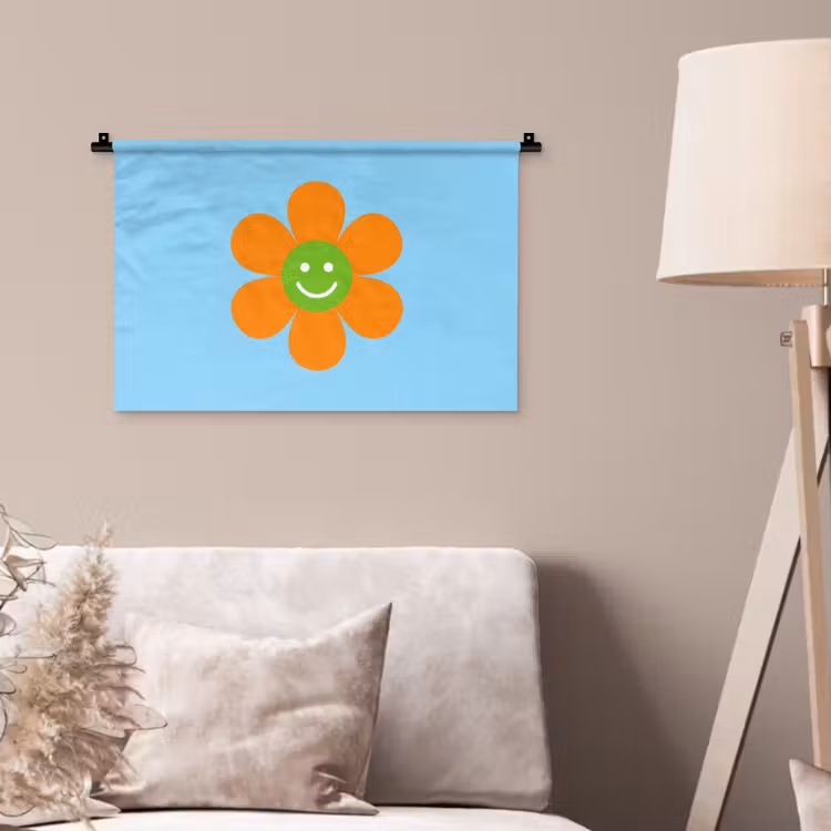 Bloem - Smiley - Kleurrijk Wandkleed katoen klein -sfeer4