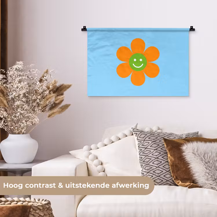 Bloem - Smiley - Kleurrijk Wandkleed katoen klein -sfeer1