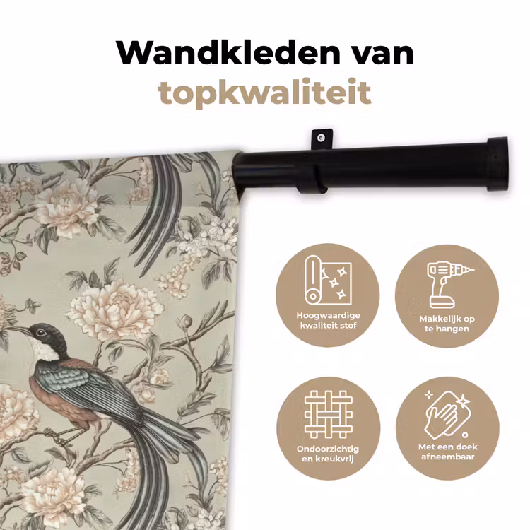 Bloem - Vogel - Kleurrijk Wandkleed katoen klein 269 -sfeer2