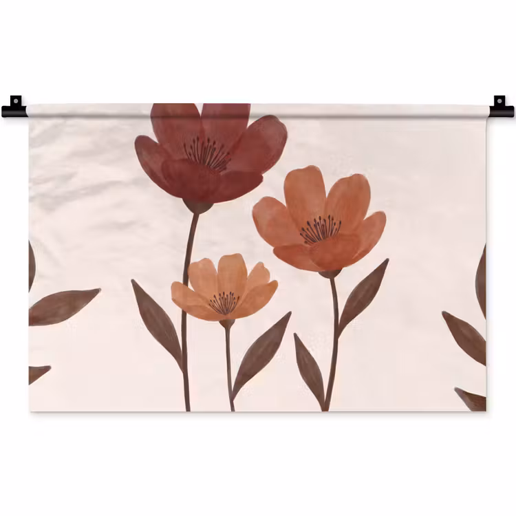 Bloemen - Abstract - Modern - Bruin - Decoratief Wandkleed katoen klein -zz3d