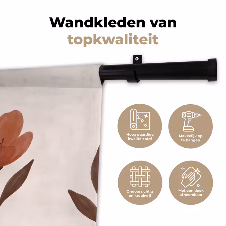 Bloemen - Abstract - Modern - Bruin - Decoratief Wandkleed katoen klein -sfeer2