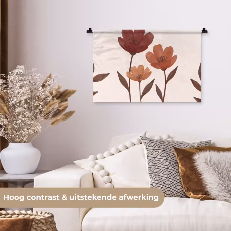 Bloemen - Abstract - Modern - Bruin - Decoratief Wandkleed katoen klein -sfeer1