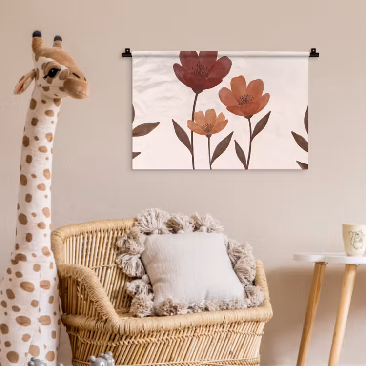 Bloemen - Abstract - Modern - Bruin - Decoratief Wandkleed katoen klein -wsfeer5_kind