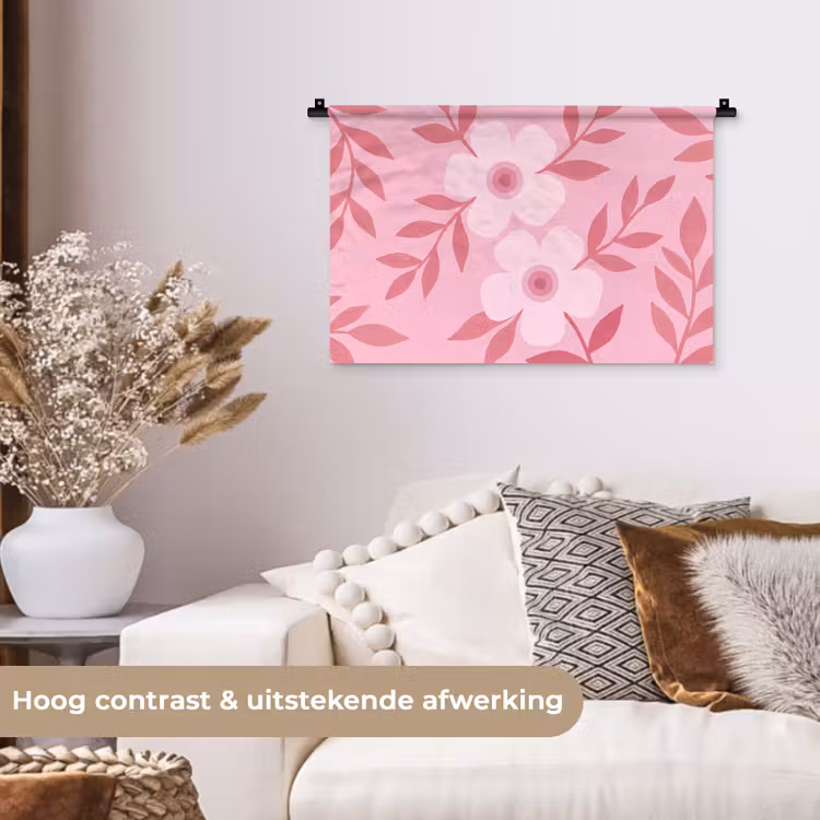 Bloemen - Abstract - Modern - Roze - Natuur Wandkleed katoen klein -sfeer1