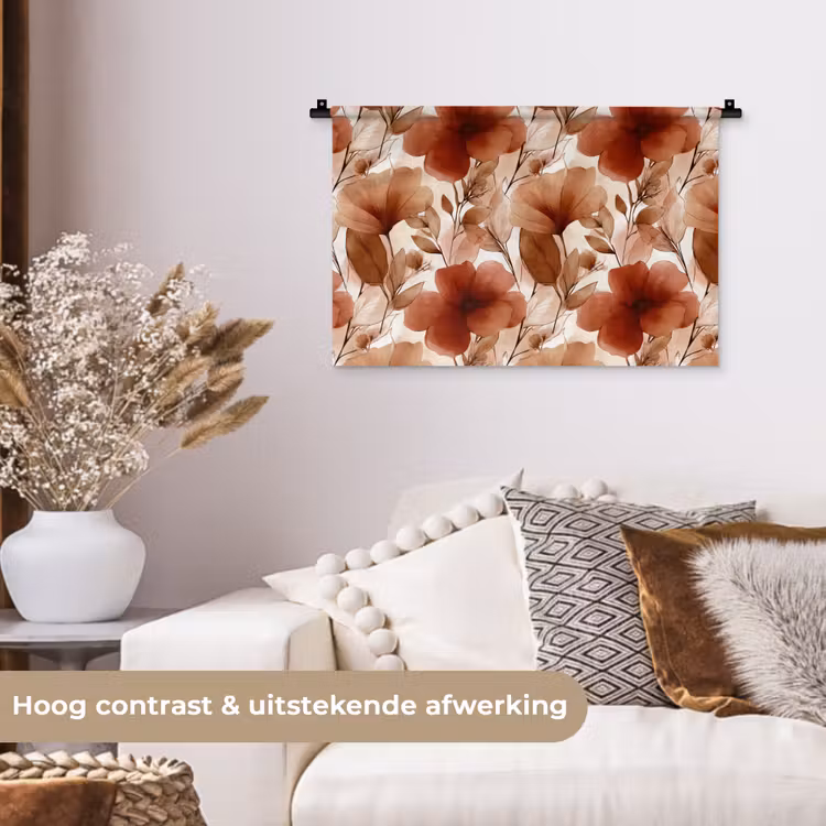 Bloemen - Aquarel - Botanisch - Terracotta Wandkleed katoen klein 269 -sfeer1